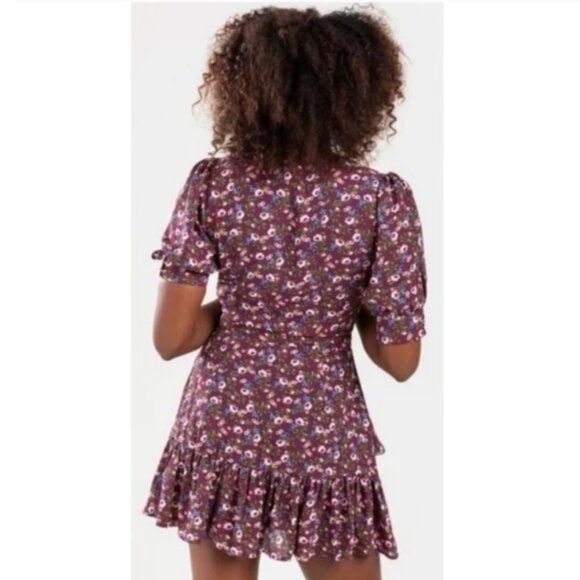 Francesca's Mi Ami Penelope Ruffle Mini Dress Like New Size XXS Purple Floral - Picture 2 of 13